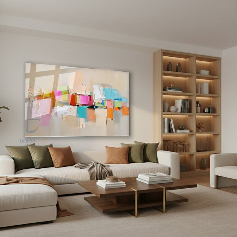 Yatay Cam Tablo Salon Duvar Tablosu Yatay Cam Soyutrenksanati5 Yeni Ev Hediyesi Ofis Tablosu