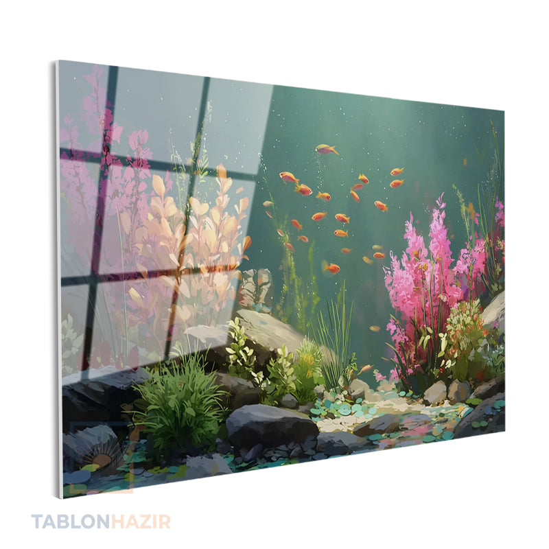 Yatay Cam Tablo Salon Duvar Tablosu Yatay Cam Sualtirenkleri Yeni Ev Hediyesi Ofis Tablosu