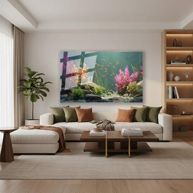 Yatay Cam Tablo Salon Duvar Tablosu Yatay Cam Sualtirenkleri Yeni Ev Hediyesi Ofis Tablosu