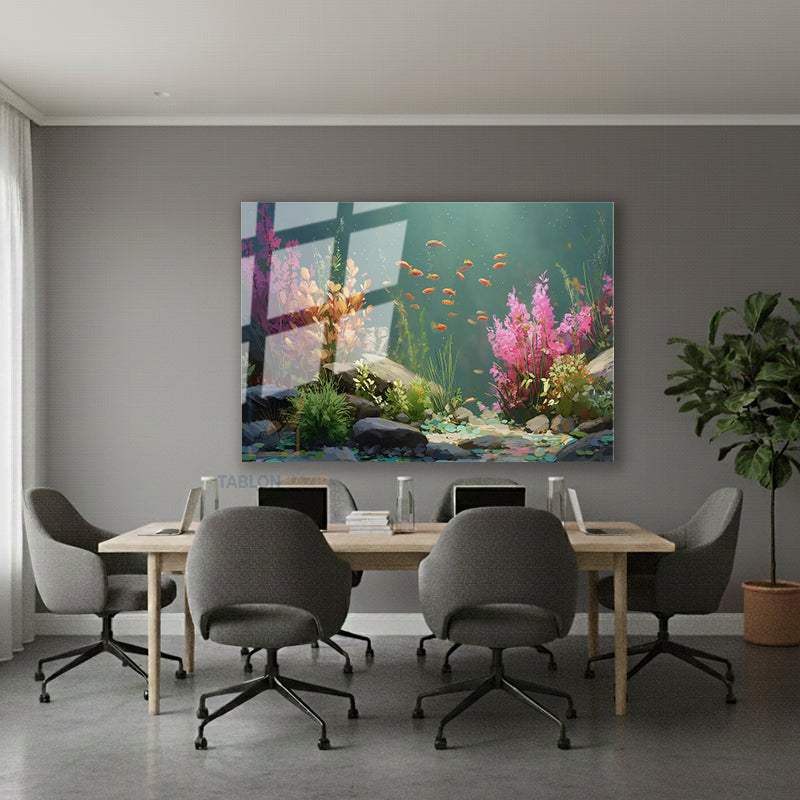 Yatay Cam Tablo Salon Duvar Tablosu Yatay Cam Sualtirenkleri Yeni Ev Hediyesi Ofis Tablosu