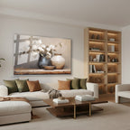 Yatay Cam Tablo Salon Duvar Tablosu Yatay Cam Vazodabeyazcicekeler4 Yeni Ev Hediyesi Ofis Tablosu