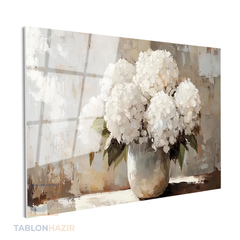 Yatay Cam Tablo Salon Duvar Tablosu Yatay Cam Vazodabeyazcicekler Yeni Ev Hediyesi Ofis Tablosu