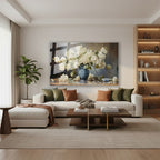 Yatay Cam Tablo Salon Duvar Tablosu Yatay Cam Vazodabeyazcicekler2 Yeni Ev Hediyesi Ofis Tablosu