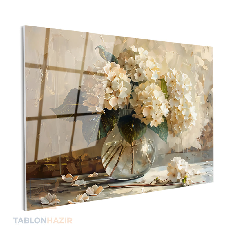 Yatay Cam Tablo Salon Duvar Tablosu Yatay Cam Vazodabeyazcicekler3 Yeni Ev Hediyesi Ofis Tablosu