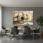 Yatay Cam Tablo Salon Duvar Tablosu Yatay Cam Vazodabeyazcicekler3 Yeni Ev Hediyesi Ofis Tablosu