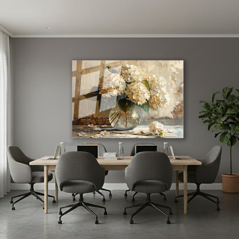 Yatay Cam Tablo Salon Duvar Tablosu Yatay Cam Vazodabeyazcicekler3 Yeni Ev Hediyesi Ofis Tablosu