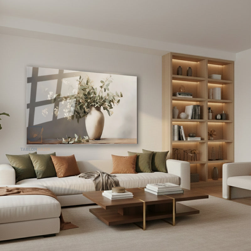 Yatay Cam Tablo Salon Duvar Tablosu Yatay Cam Vazodacicekler2 Yeni Ev Hediyesi Ofis Tablosu
