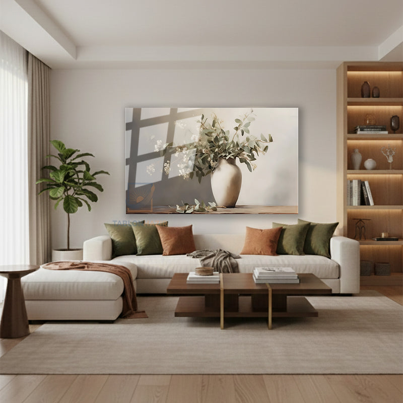 Yatay Cam Tablo Salon Duvar Tablosu Yatay Cam Vazodacicekler2 Yeni Ev Hediyesi Ofis Tablosu