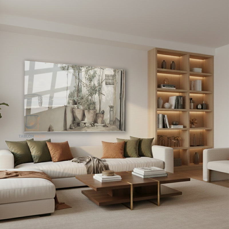 Yatay Cam Tablo Salon Duvar Tablosu Yatay Cam Vintagebalkonmanzarasi Yeni Ev Hediyesi Ofis Tablosu