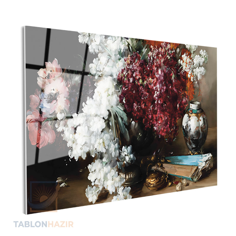 Yatay Cam Tablo Salon Duvar Tablosu Yatay Cam Vintagecicekler Yeni Ev Hediyesi Ofis Tablosu