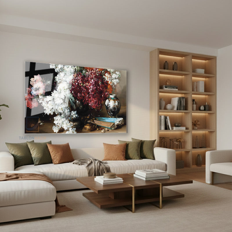 Yatay Cam Tablo Salon Duvar Tablosu Yatay Cam Vintagecicekler Yeni Ev Hediyesi Ofis Tablosu