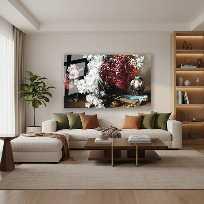 Yatay Cam Tablo Salon Duvar Tablosu Yatay Cam Vintagecicekler Yeni Ev Hediyesi Ofis Tablosu