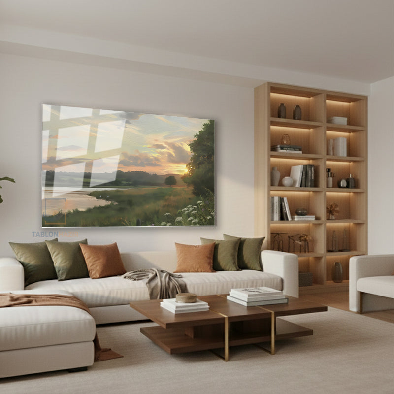 Yatay Cam Tablo Salon Duvar Tablosu Yatay Cam Vintagegolmanzarasi Yeni Ev Hediyesi Ofis Tablosu