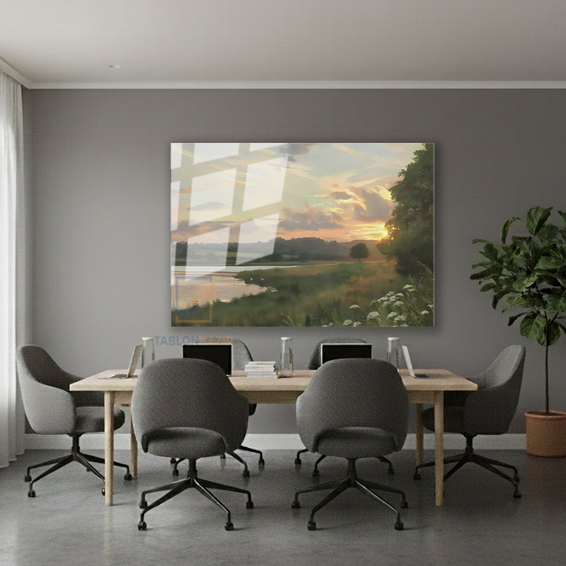 Yatay Cam Tablo Salon Duvar Tablosu Yatay Cam Vintagegolmanzarasi Yeni Ev Hediyesi Ofis Tablosu