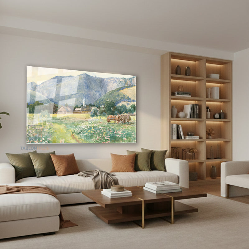 Yatay Cam Tablo Salon Duvar Tablosu Yatay Cam Vintagekirsalmanzarasi Yeni Ev Hediyesi Ofis Tablosu