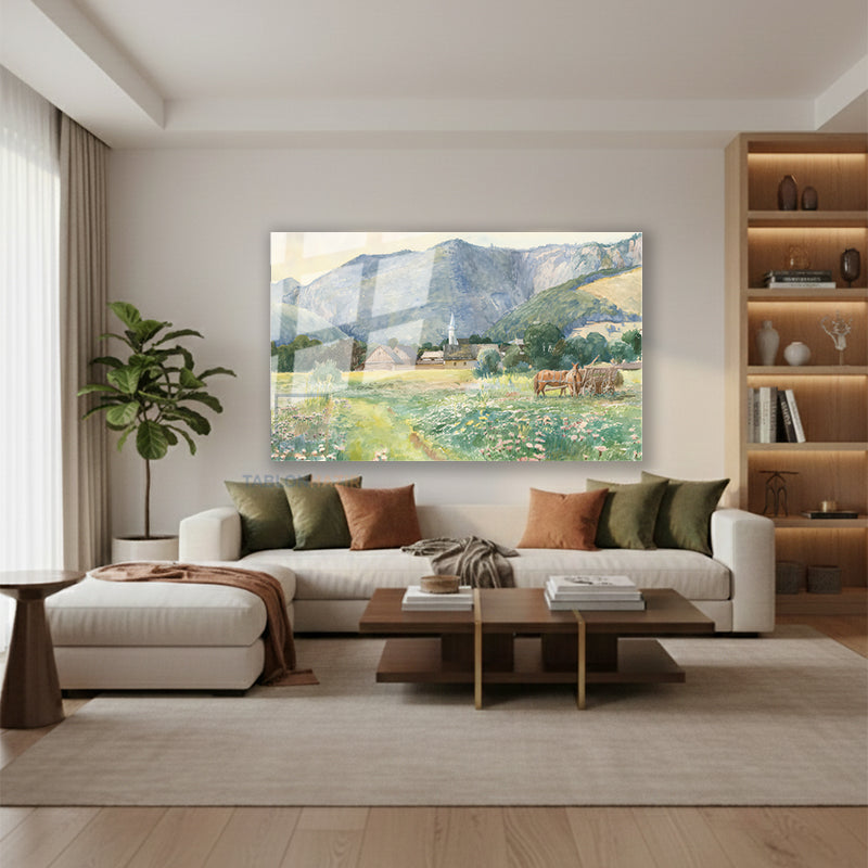 Yatay Cam Tablo Salon Duvar Tablosu Yatay Cam Vintagekirsalmanzarasi Yeni Ev Hediyesi Ofis Tablosu