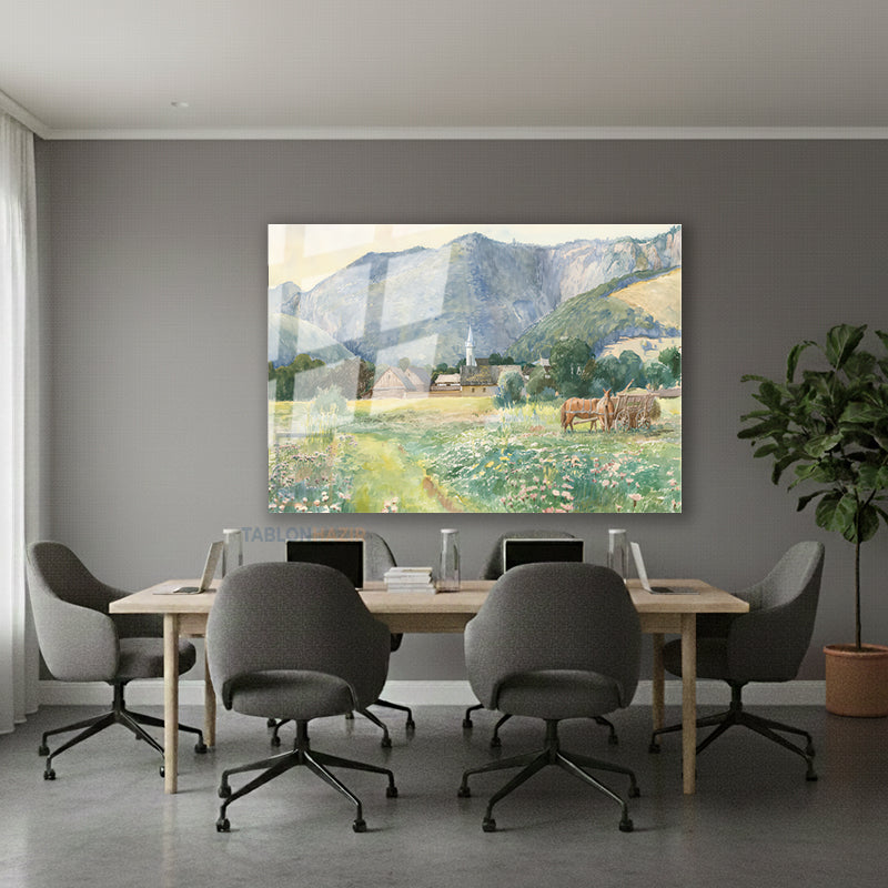 Yatay Cam Tablo Salon Duvar Tablosu Yatay Cam Vintagekirsalmanzarasi Yeni Ev Hediyesi Ofis Tablosu