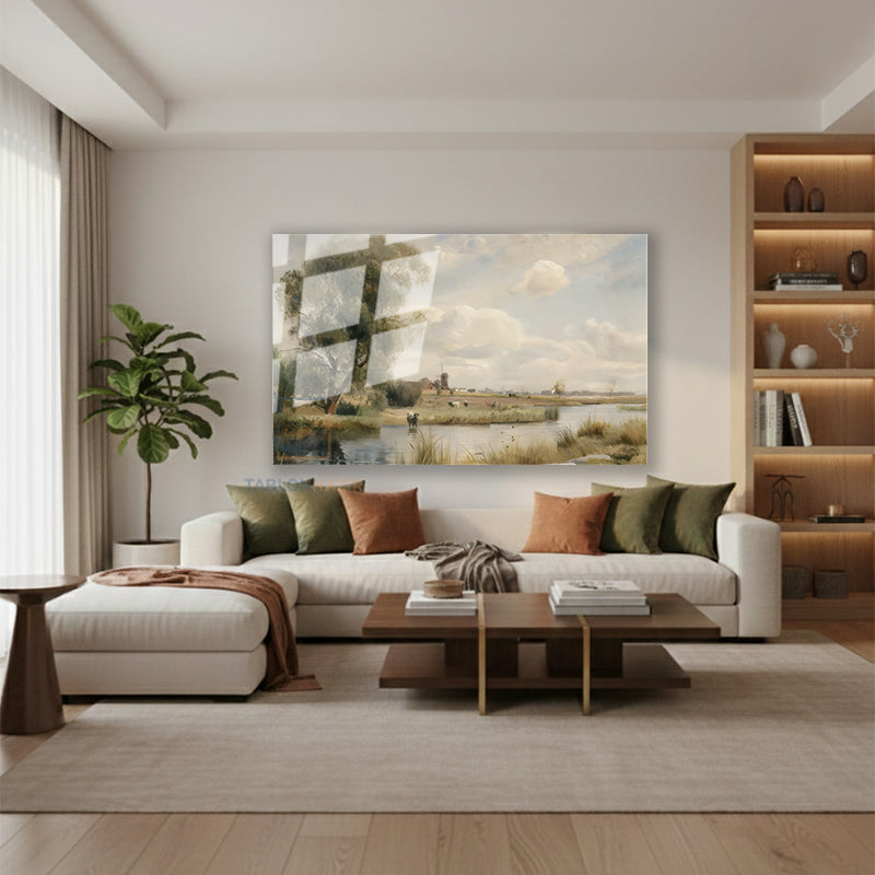 Yatay Cam Tablo Salon Duvar Tablosu Yatay Cam Vintagekirsalmanzarasi6 Yeni Ev Hediyesi Ofis Tablosu