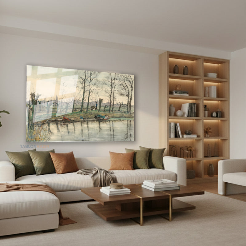 Yatay Cam Tablo Salon Duvar Tablosu Yatay Cam Vintagemanzara Yeni Ev Hediyesi Ofis Tablosu