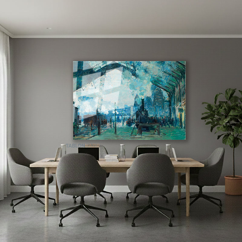 Yatay Cam Tablo Salon Duvar Tablosu Yatay Cam Vintagetrenıstasyonu Yeni Ev Hediyesi Ofis Tablosu