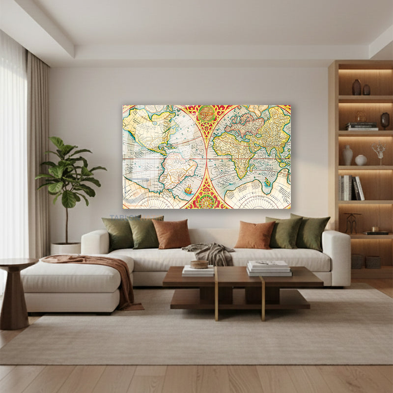 Yatay Cam Tablo Salon Duvar Tablosu Yatay Cam Yenidünyaharitasi2 Yeni Ev Hediyesi Ofis Tablosu