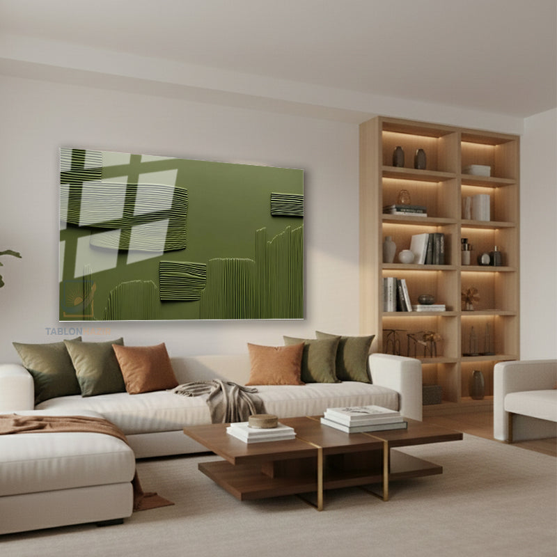 Yatay Cam Tablo Salon Duvar Tablosu Yatay Cam Yesilcizgiler Yeni Ev Hediyesi Ofis Tablosu