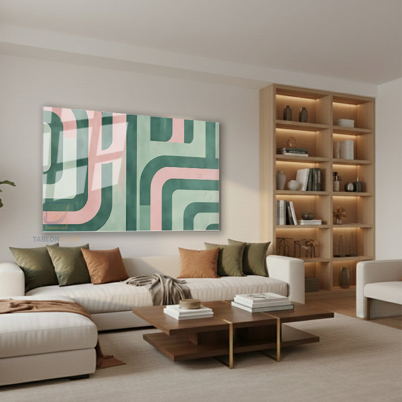 Yatay Cam Tablo Salon Duvar Tablosu Yatay Cam Yesilpembecizgiler Yeni Ev Hediyesi Ofis Tablosu