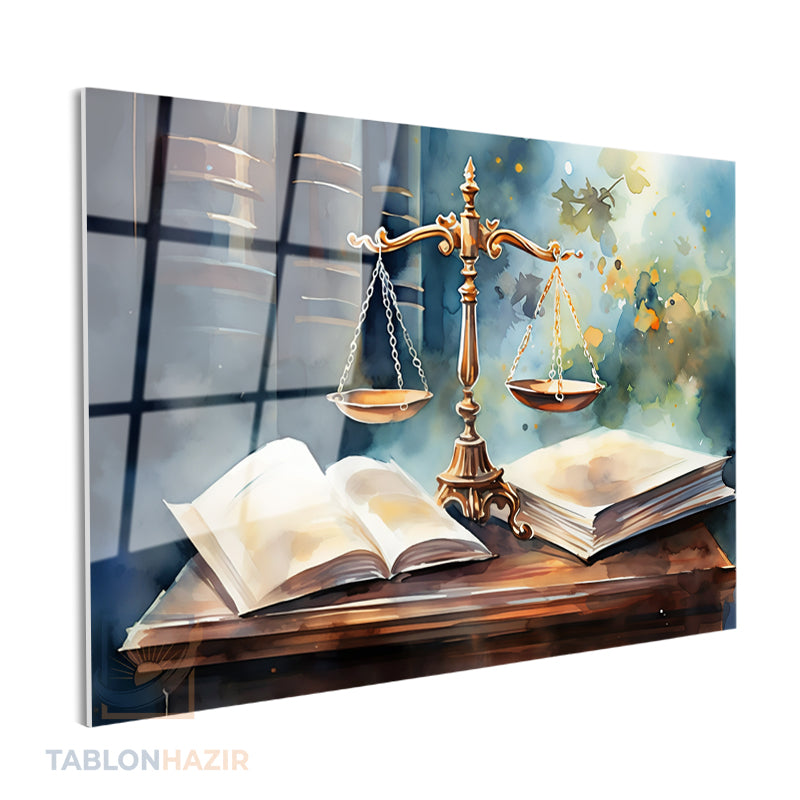 Yatay Cam Tablo Salon Duvar Tablosu Yatay Cam Adalet Hukuk Terazi Yeni Ev Hediyesi Ofis Tablosu