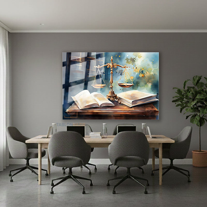 Yatay Cam Tablo Salon Duvar Tablosu Yatay Cam Adalet Hukuk Terazi Yeni Ev Hediyesi Ofis Tablosu