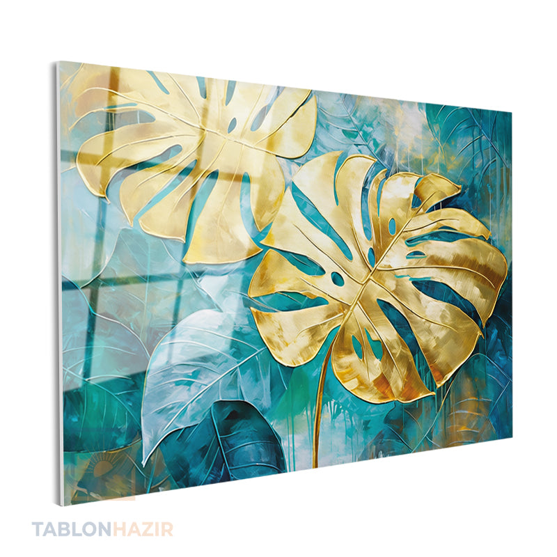 Yatay Cam Tablo Salon Duvar Tablosu Yatay Cam Altinyaprakmavi Yeni Ev Hediyesi Ofis Tablosu