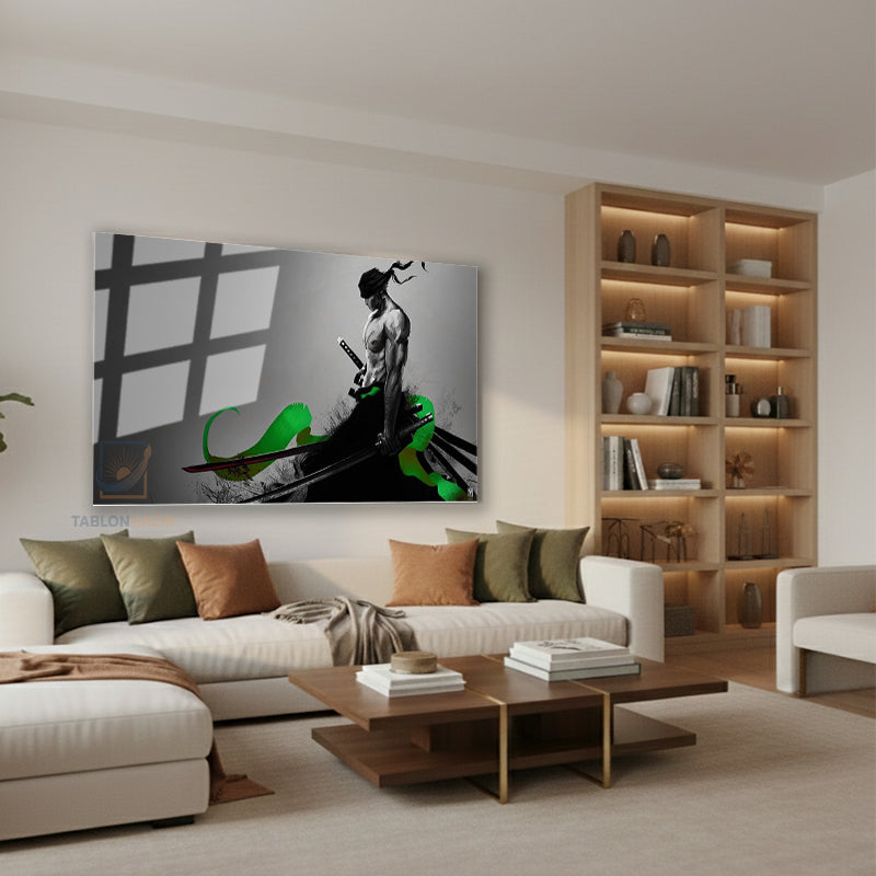 Yatay Cam Tablo Salon Duvar Tablosu Yatay Cam Anime Zoro Yeni Ev Hediyesi Ofis Tablosu