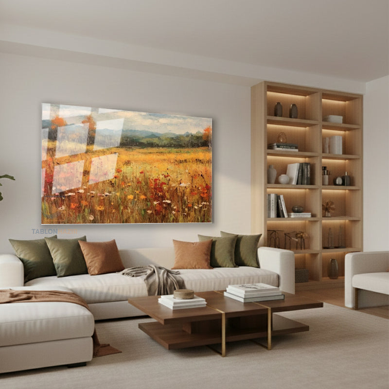 Yatay Cam Tablo Salon Duvar Tablosu Yatay Cam Bahar Manzara Yeni Ev Hediyesi Ofis Tablosu