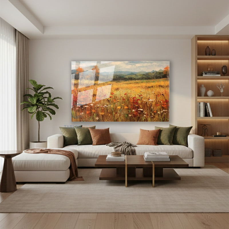 Yatay Cam Tablo Salon Duvar Tablosu Yatay Cam Bahar Manzara Yeni Ev Hediyesi Ofis Tablosu