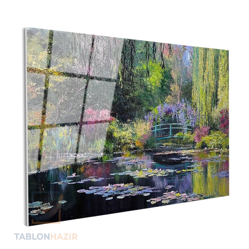 Yatay Cam Tablo Salon Duvar Tablosu Yatay Cam Bataklik Nilufer Manzara Yeni Ev Hediyesi Ofis Tablosu