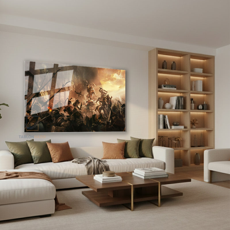 Yatay Cam Tablo Salon Duvar Tablosu Yatay Cam Bes Ordular Savasi Yeni Ev Hediyesi Ofis Tablosu