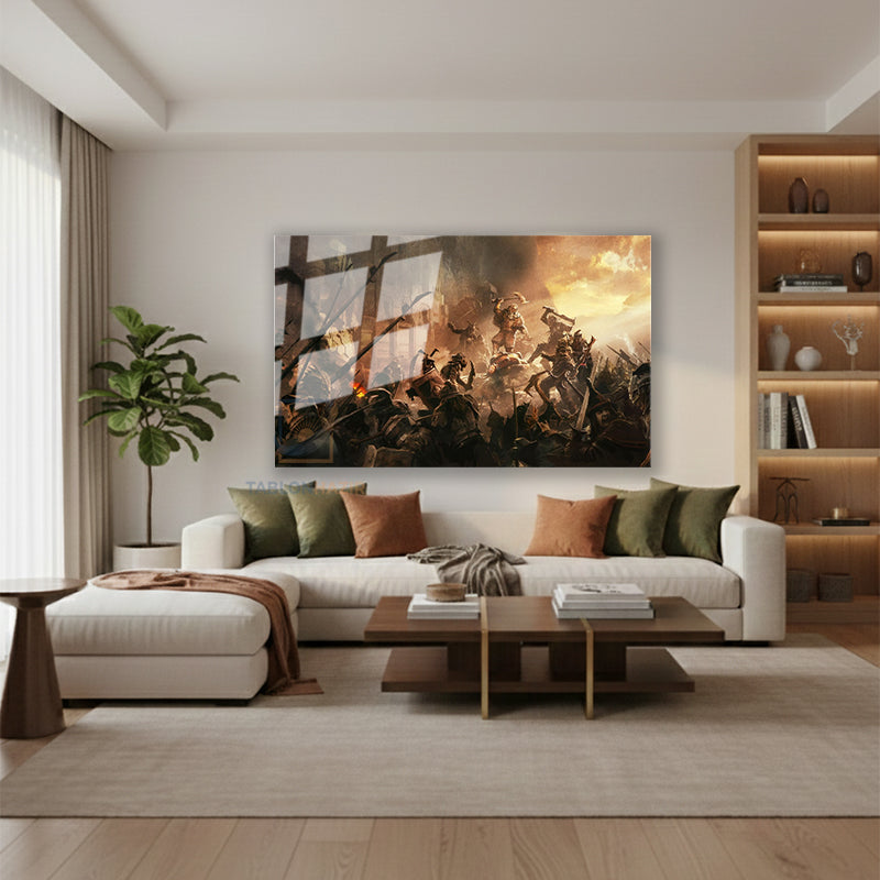 Yatay Cam Tablo Salon Duvar Tablosu Yatay Cam Bes Ordular Savasi Yeni Ev Hediyesi Ofis Tablosu