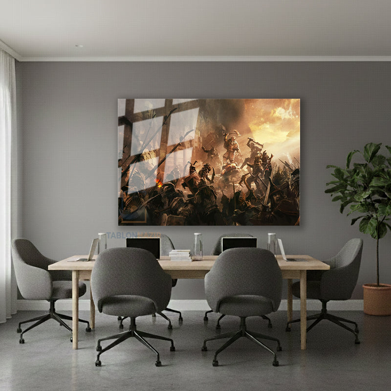 Yatay Cam Tablo Salon Duvar Tablosu Yatay Cam Bes Ordular Savasi Yeni Ev Hediyesi Ofis Tablosu