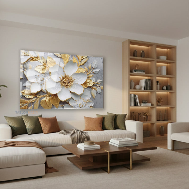 Yatay Cam Tablo Salon Duvar Tablosu Yatay Cam Beyazcicekaltin Yeni Ev Hediyesi Ofis Tablosu