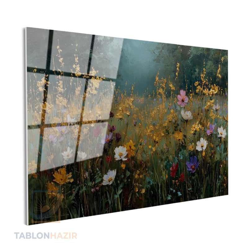 Yatay Cam Tablo Salon Duvar Tablosu Yatay Cam Cicek Manzarasi Yeni Ev Hediyesi Ofis Tablosu