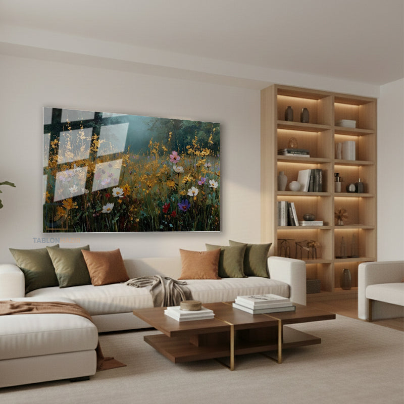 Yatay Cam Tablo Salon Duvar Tablosu Yatay Cam Cicek Manzarasi Yeni Ev Hediyesi Ofis Tablosu