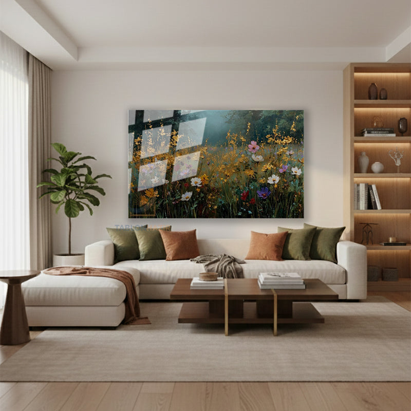 Yatay Cam Tablo Salon Duvar Tablosu Yatay Cam Cicek Manzarasi Yeni Ev Hediyesi Ofis Tablosu