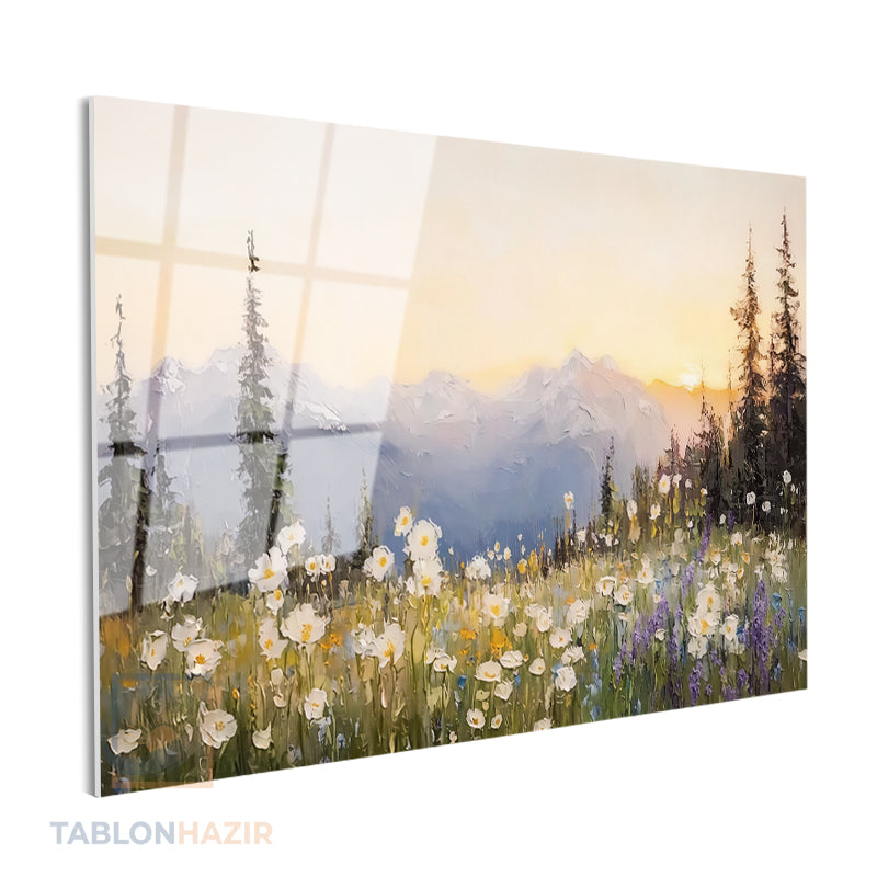 Yatay Cam Tablo Salon Duvar Tablosu Yatay Cam Cicek Tarlasi Yeni Ev Hediyesi Ofis Tablosu
