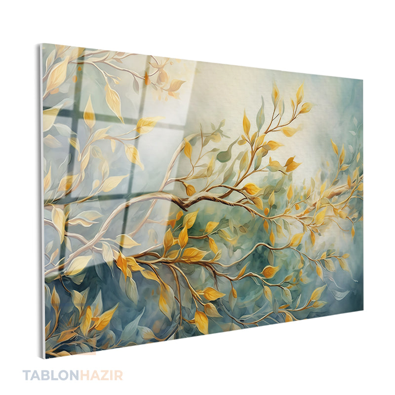 Yatay Cam Tablo Salon Duvar Tablosu Yatay Cam Dallaryapraklar Yeni Ev Hediyesi Ofis Tablosu