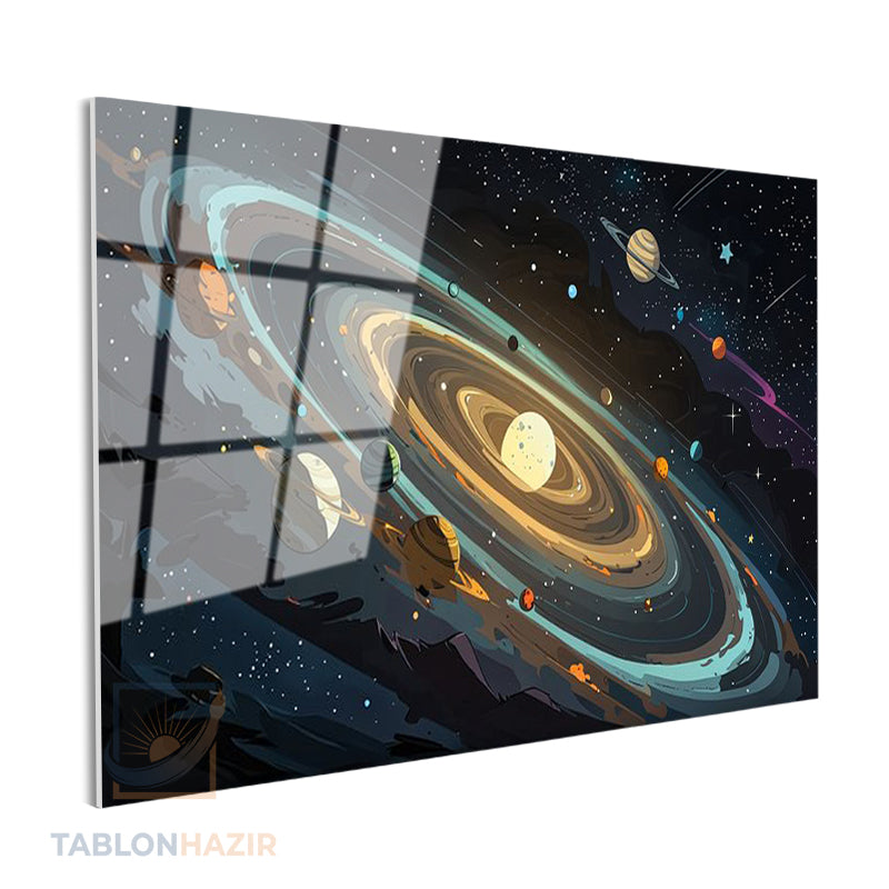 Yatay Cam Tablo Salon Duvar Tablosu Yatay Cam Evren Cizimi Yeni Ev Hediyesi Ofis Tablosu