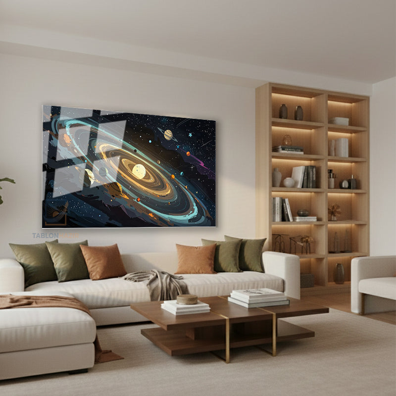 Yatay Cam Tablo Salon Duvar Tablosu Yatay Cam Evren Cizimi Yeni Ev Hediyesi Ofis Tablosu