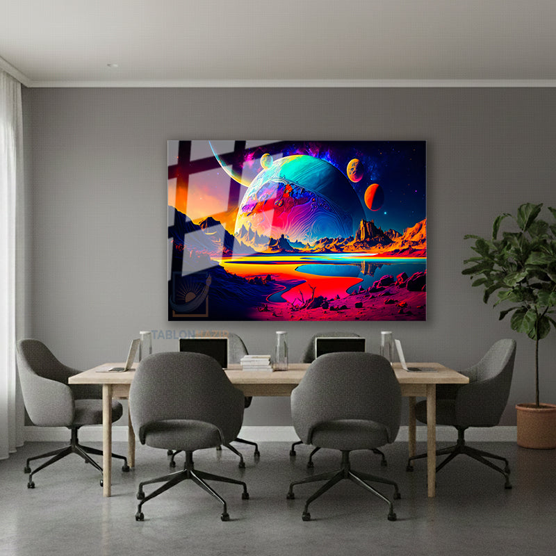 Yatay Cam Tablo Salon Duvar Tablosu Yatay Cam Evren Gezegen Yeni Ev Hediyesi Ofis Tablosu