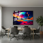 Yatay Cam Tablo Salon Duvar Tablosu Yatay Cam Evren Gezegen Yeni Ev Hediyesi Ofis Tablosu