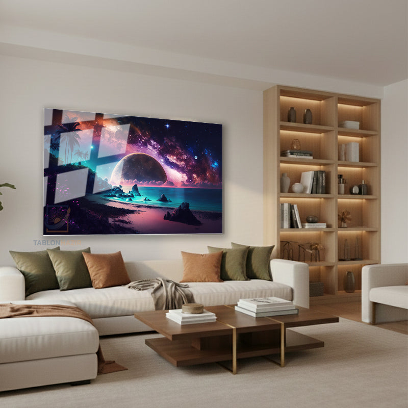 Yatay Cam Tablo Salon Duvar Tablosu Yatay Cam Evren Gezegenler Yeni Ev Hediyesi Ofis Tablosu