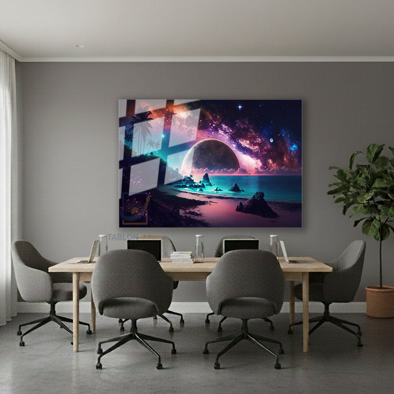Yatay Cam Tablo Salon Duvar Tablosu Yatay Cam Evren Gezegenler Yeni Ev Hediyesi Ofis Tablosu