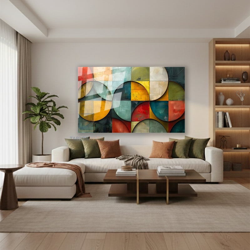 Yatay Cam Tablo Salon Duvar Tablosu Yatay Cam Geometrik Renkler Yeni Ev Hediyesi Ofis Tablosu